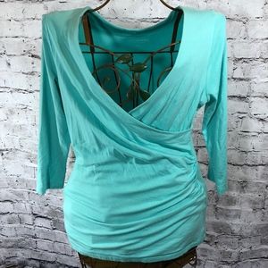 Soft Surroundings Shapely Surplice Aqua Wrap Top